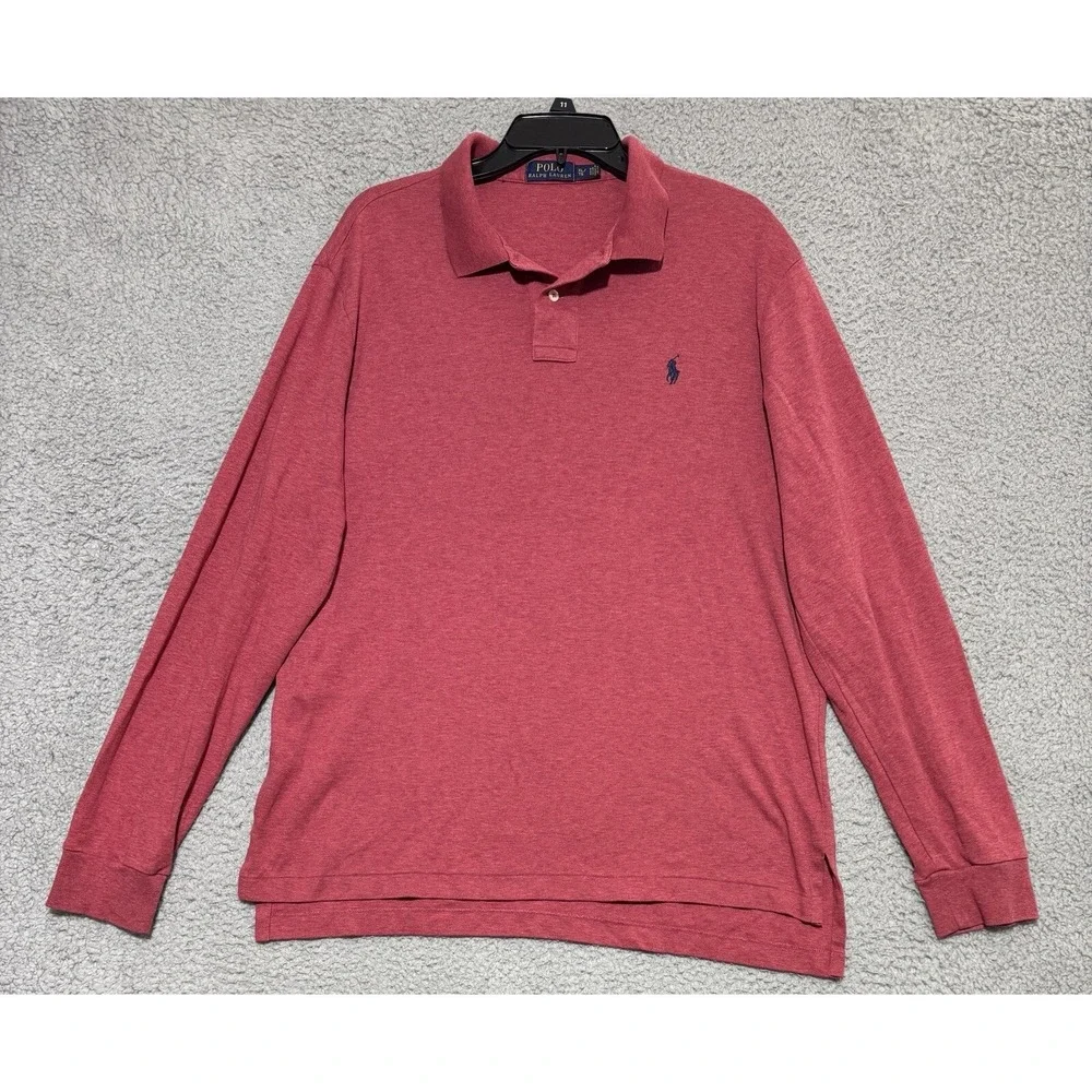 Polo Ralph Lauren Long Sleeve Polo Shirt Mens XL Red 100% Cotton